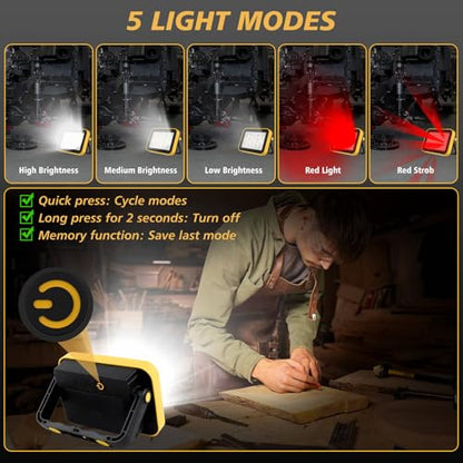 AUMIO 2-Pack Rechargeable LED Work Light, Portable Flood Light with 5 Modes | 3000LM Brightness | USB-C Rechargeable | Foldable Stand | Wide Floodlight Beam | Ideal for Garage & Camping - color: COB 2-Pack