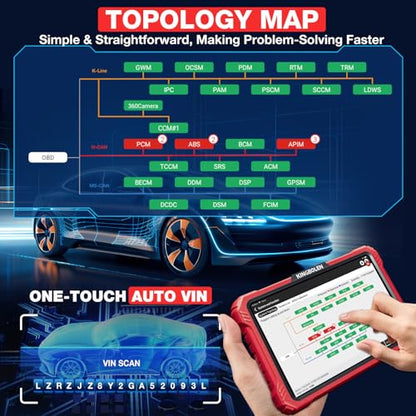 KINGBOLEN K10 Pro Full Systems 10" Car Scanner Topology Map, ECU Function | Bidirectional Scan Tool Bluetooth OBD2 Scanner, 41+ Reset Service, FCA AutoAuth, CANFD & DOIP, 2 Years Update, V.A.G Guided