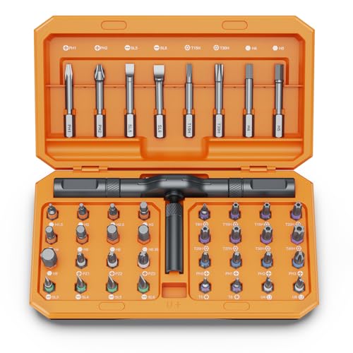 Bomivoi 42 in 1 Magnetic Screwdriver Set, DIY Ratchet Screwdriver Set, Multi Bit Magnetic Drive Set with Detachable Ratchet Handle, Portable Compact Repair Tool Kit for Home Furniture Computer Bicycle - color: Orange
