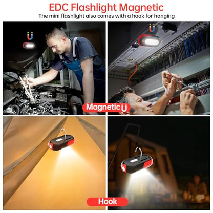 Magnetic Work Light Rechargeable, 400LM LED Work Light with COB Floodlight & Spotlight, 5 Modes, 3–7H Runtime, USB-C Magnetic Flashlight with Hook for Car Repair, Camping, Emergency