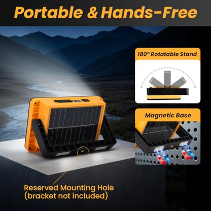 AFTIXM 2Pack 120W Solar Rechargeable Work Light with Magnetic Stand | 10000LM, 180 LED, Digital Display, IP66 Waterproof, 5 Modes, USB Output, Portable, for Mechanic/Car Repair/Camping/Fishing