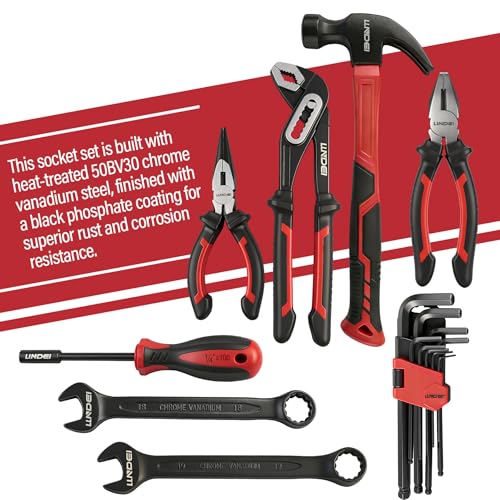 LLNDEI 151 Piece Ratchet Wrench Tool Set 1/4" 3/8" Drive with SAE and Metric 6 Point Sockets Set, Mechanic Tool Kit with Bits, Combination Wrench universal joint adapter. - color: 151 Pcs 1/4" 3/8" Drive Sockets Set 6 Point