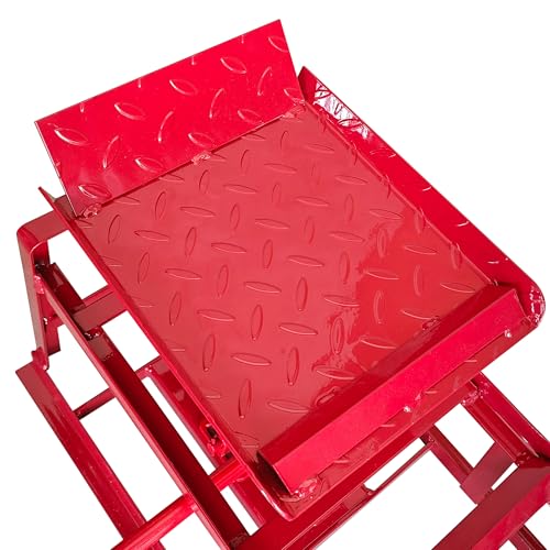 Car Ramps, 2 Pack 11000Lbs 5-ton Hydraulic Truck Ramp Lift, Automotive Low Profile Oil Change Service Ramps with Support Jack for Vehicle Garage Repair, Adjusted Height Range 9.8 to 15 Inches - color: Red