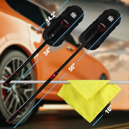 Car Wash Brush with Long Handle, Chenille Microfiber Car Wash Mop Kit, Scratch Free Car Cleaning Supplies with Ergonomic 15掳 Curved Extension Pole for RV Truck Boat Windshield - Black - color: Black