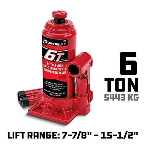Powerbuilt Bottle Jack, 6 Ton Capacity, Heavy Duty 12000 Pounds Hydraulic Vehicle Lift with Stable Base - Red 640407 - size: 6 Ton
