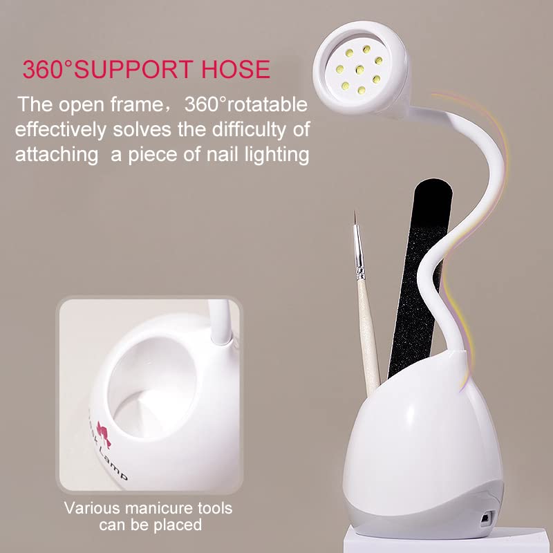 36W Rechargeable UV LED Nail Lamp, Gooseneck Light for Gel Nails Hands Free, Mini Portable Dryer With Brush Holder for Travel Home & Salon Manicure - color: Ya White