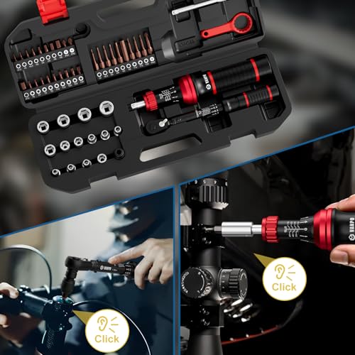 VANPO 49-Pc Torque Screwdriver & Wrench Set, 10-70In-lb & 1-12Nm Dual Range | with S2 Steel Bits & Sockets, for MTB Carbon Bikes, Firearm Optics, Scope Mounting & Professional DIY Repairs - size: 10-70 inlb
