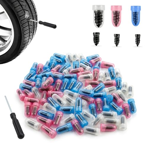 100PCS Tire Repair Screw Plug Kit, 3-Size Screw-in Plugs with Screwdriver, Self-Service Tire RepairPlugs with Screwdriver for Tires Puncture Repair, Rubber Nail Fix for Most Vehicles - size: 100 PCS