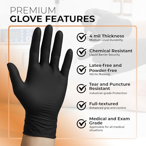 ASAP Nitrile Gloves Disposable Latex Free - 4 Mil Powder Free, Food Safe, Kitchen & Medical - Cleaning & Tattoo Supplies - color: Black, size: X-Large