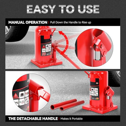 Auto Dynasty 20 Ton Hydraulic Bottle Jack, Automotive Welded Bottle Jack for Car, Pickup Truck, RV, Auto Repair, 10" to 18" Lifting Range (Red) - color: Red, size: 20 Ton