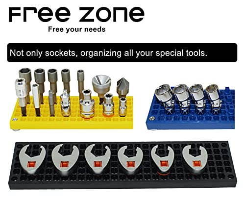 FreeZone 60-Piece 3/8" Socket Holder Expansion Pack, SAE & Metric | Secures 3/8" sockets on pegboard; orange color-coded for instant ID; no rolling or lost sockets