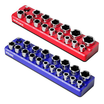 1/2 Inch Magnetic Socket Organizer,2-Pack Metric &SAE Sockets Holder Set 1/2" Drive Socket Trays, Holds 35 Pcs Standard Sockets(Socket not Included) - size: 1/2"SAE&METRIC/2PCS