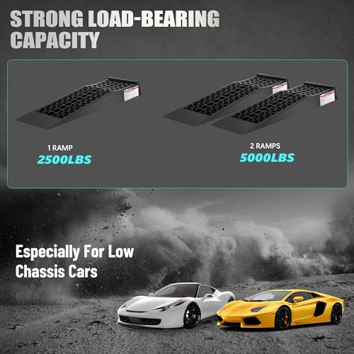 Low Profile Car Ramps for Lift Maintenance and Oil Changes, 2.6" Lift | Heavy Duty Race Ramps for Sports Car Low Chassis Vehicle, 2 Pack - color: 5 Ton
