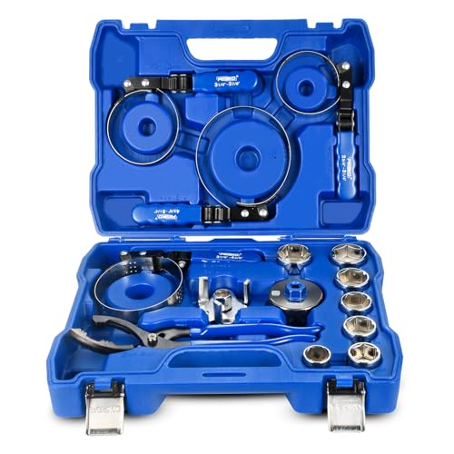 14 Piece Oil Filter Wrench Set, Organized in Storage Case | 7pcs 24-38mm, 64mm Oil Fliter Socket, 4pcs Swivel Wrenches, 12" Pliers, Universal 3-Jaw, Fits Most Car/truck Oil Filters - size: 14pc Oil Filter Wrench Set