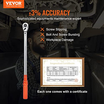 VEVOR 1/2-inch Drive Click Torque Wrench 25-250ft.lb/34-340n.m, Dual-Direction Adjustable Torque Wrench Set with Mechanical Dual Range Scales and Adapters Extension Rod - size: 25-250 FT.LB, style: 1/2-inch