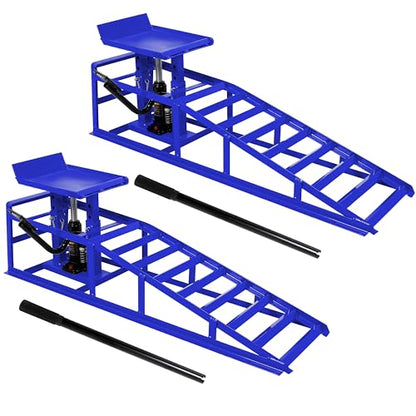 2 Pack Hydraulic Car Ramps with Pedal Auto Car Truck Service Ramps Lifts Low Profile Car Lift Service Ramps Truck Trailer Garage,Height Hydraulic Vehicle Ramps 5 T 10000 LBS (Blue) - color: Blue