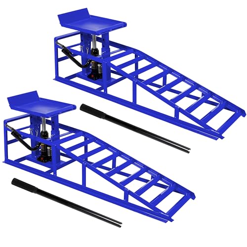 2 Pack Hydraulic Car Ramps with Foot Pedal Pump 5 Ton | Adjustable Height 9.8-15 Inches|Heavy Duty Steel|Ideal for Cars SUVs Light Trucks