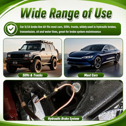 25Ft 5/16 Brake Line Kit with 16PCS Inverted Tube Nuts,Flexible 5/16 Copper Tubing Kit,Copper Coated Car Brakes Line Repair Kits for Hydraulic Fuel Transmission System