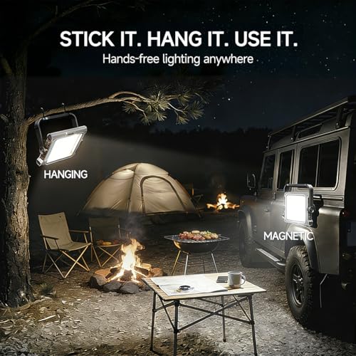 Sekrro P8 Rechargeable Magnetic Work Light, 3500LM LED Camping Lantern 20000mAh Battery, IP67 Waterproof, Stepless Dimming, Flood Light for Job Site, Emergency, Outdoor, Workshop