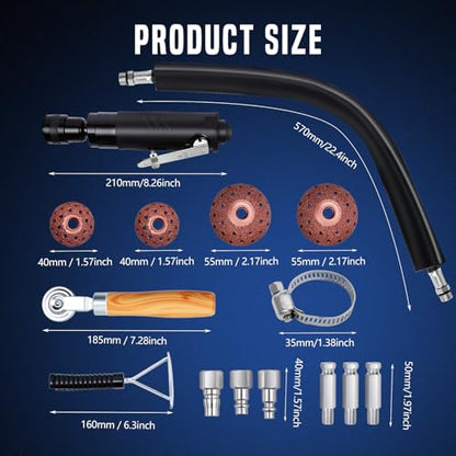 Air Tire Repair Polish Patch Tools, Includes 2500 RPM Low Speed Air Tire Buffer, Inner Liner Scraper, Patch Roller, Tungsten Steel Buffing Wheel with 3 Connector for Tire Grinding Polishing - color: 15PCS