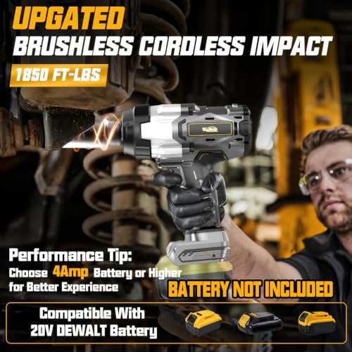 Cordless Impact Wrench 3/4" Compatible with Dewalt 20V Battery, 1850Ft-lbs(2500N.m) High Torque Impact Gun Heavy Duty, Brushless Electric Power Impact Driver with 4 Speed Modes & LED Work Light - size: 3/4" 2500NM Compatibe with Dewalt