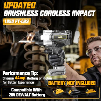 Cordless Impact Wrench 3/4" Compatible with Dewalt 20V Battery, 1850Ft-lbs(2500N.m) High Torque Impact Gun Heavy Duty, Brushless Electric Power Impact Driver with 4 Speed Modes & LED Work Light - size: 3/4" 2500NM Compatibe with Dewalt