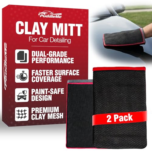 Premium Clay Mitt for Car Detailing (2 Pack) – Medium & Mesh Grade Synthetic Clay Mitt Gloves, Clay Bar & Clay Towel Alternative for Paint Decontamination on Cars, Glass, Wheels & PPF