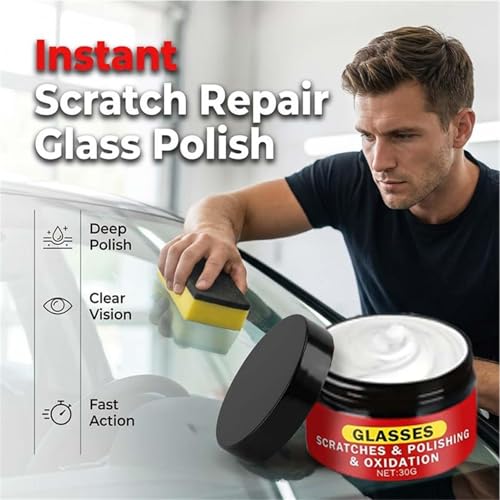 Glass Polishing Cream, 50g Instant Glass Scratch Repair Paste | Deep Cleaning & Removes Wiper Marks, Swirls, Water Spots & Windshield Cleaner & Remover for Minor Glass Scratches