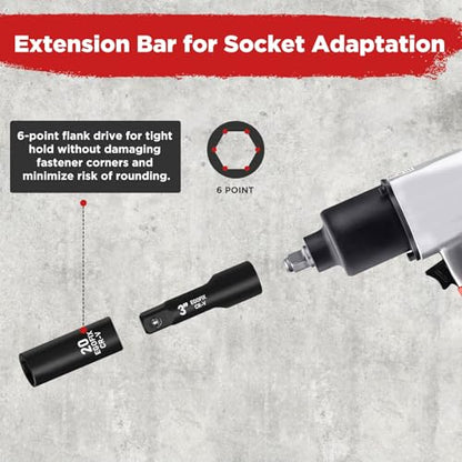 29 Pieces 1/2" Socket Set, Drive Deep Impact Socket Set with 3", 5", 10" Extension Bars, 6 Point SAE and Metric (3/8"-1", 10mm-24mm), Cr-V Steel - style: 1/2-29PCS