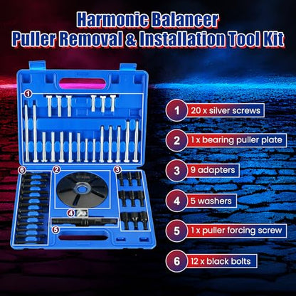 NYXOVA Harmonic Balancer Puller Removal & Install Tool Kit, Flywheel Remover Crankshaft Pulley Removal Installation Set, Steering Wheel Pulling Set (Blue)