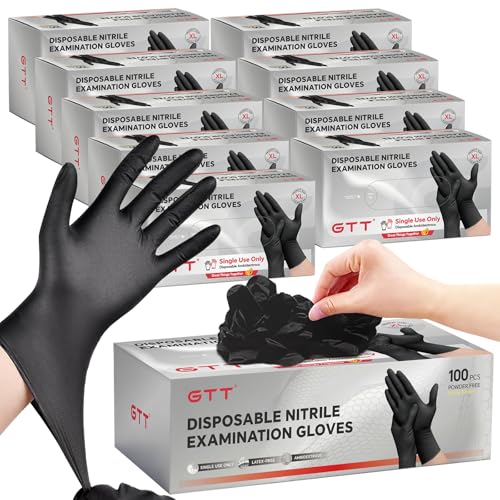 GTT Black Nitrile Exam Gloves 6 Mil, Powder-Free Disposable Gloves, First Aid,Cleaning Food Prep, Tattoo,Cooking,Mechanical - size: Medium, style: 1000 Count