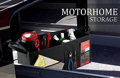 Handy Laundry Car Trunk Organizer – Large 2 Compartment Storage Bin with Non-Slip Fastener, Mesh Side Pockets & Heavy-Duty Handles, 22 x 10 x 11 in, Black – Prevents Shifting & Rolling - size: 22" x 10" x 11"