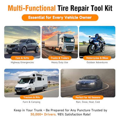 101Pcs Tire Repair Rubber Screw Kit, Dual Size (Small & Large) Rubber Nail Plugs for Car, Motorcycle, Truck, Tractor – Fast Self-Service Tool for Vacuum Tire Puncture Repair, Includes Screwdriver
