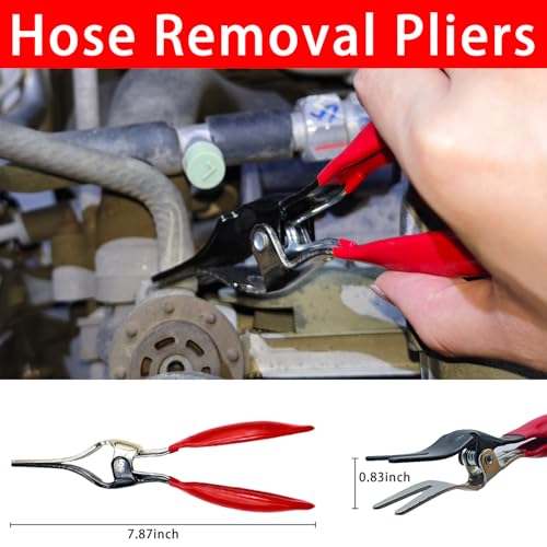 5 Pcs Hose Clamp Pliers Set, Automotive Long Reach Hose Clamp Removal Tool, 27" Flexible Wire Spring, Swivel Jaw Flat Band Plier, Hose Remover, Clic-R Collar Plier for Fuel Oil Water Hose
