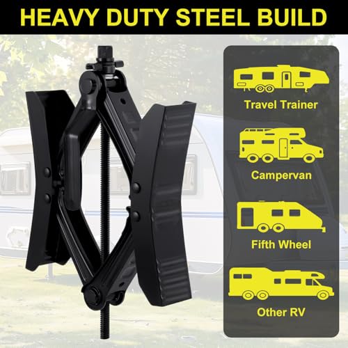 Camper Wheel Chock Stabilizer 2 Sets, Heavy Duty X-Shaped RV Stabilizer Wheel Chock Accessories with Wrench, Anti-Move Tire Wheel Chock for Travel Trailer, Fits 3.5" to 12" Wheel Gaps