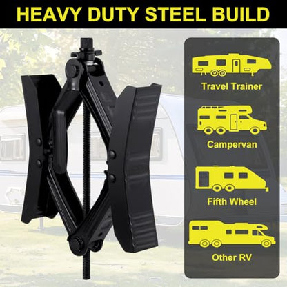 Camper Wheel Chock Stabilizer 2 Sets, Heavy Duty X-Shaped RV Stabilizer Wheel Chock Accessories with Wrench, Anti-Move Tire Wheel Chock for Travel Trailer, Fits 3.5" to 12" Wheel Gaps