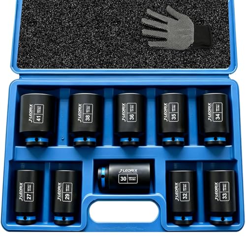 1/2" Drive Axle Nut Socket Set, 10PCS Metric Sockets 27-41mm | Heat Treated CR-MO, Deep Well Design, High Torque Impact Use, Truck Axles, Trailer Hubs, Wheel Bearing Service
