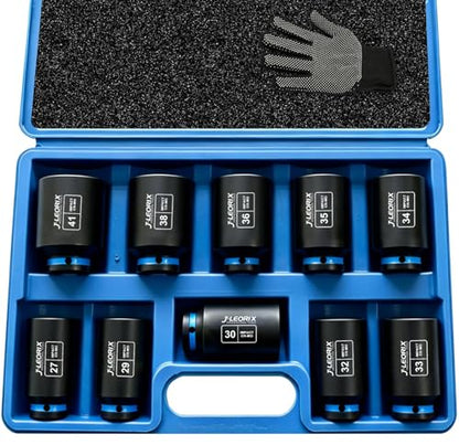 1/2" Drive Axle Nut Socket Set, 10PCS Metric Sockets 27-41mm | Heat Treated CR-MO, Deep Well Design, High Torque Impact Use, Truck Axles, Trailer Hubs, Wheel Bearing Service