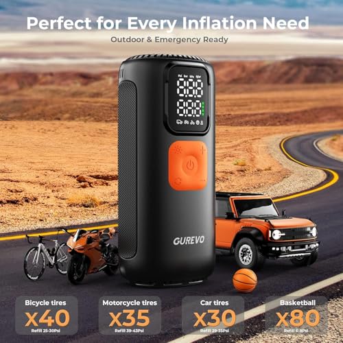 Tire Inflator Portable Air Compressor, 22 Cylinder & 6X Faster Inflation, 160 PSI Tire Pump with Digital Pressure Gauge, Auto Shut-Off, Air Pump for Car, Truck, Motorcycle, Bicycle, Ball