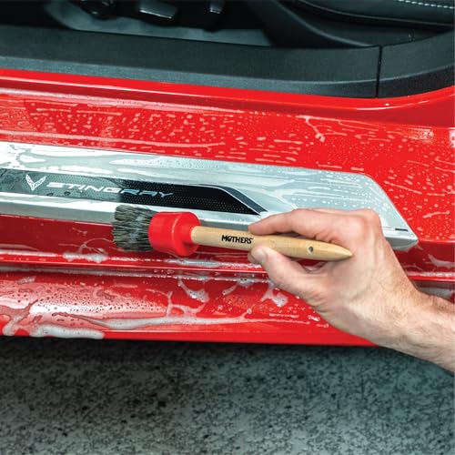 Mothers Car Detailing Brush Set for Auto Detailing, Soft Bristle Car Cleaning Brushes for Wheels, Engine Bay, Grilles, and Emblems, Professional Detail Brush Kit, 3 Pack, Red