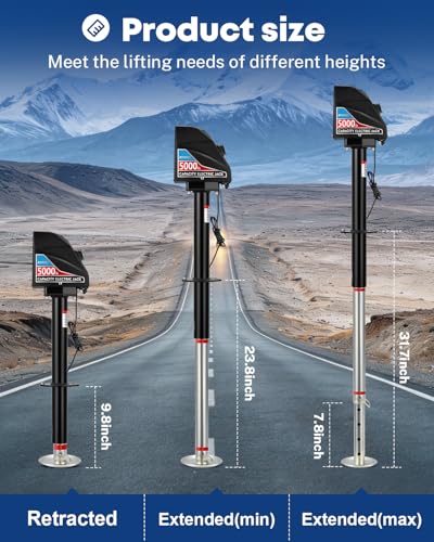 Kohree Electric Trailer Jack 5000lbs, Heavy Duty A-Frame Electric Power Tongue Jack with Waterproof Cover & LED Light for Travel Trailers, Camper, RV, 12V DC with Wiring, 9.8"-31.7" Lift - size: 5000 LBS with Standard Wiring