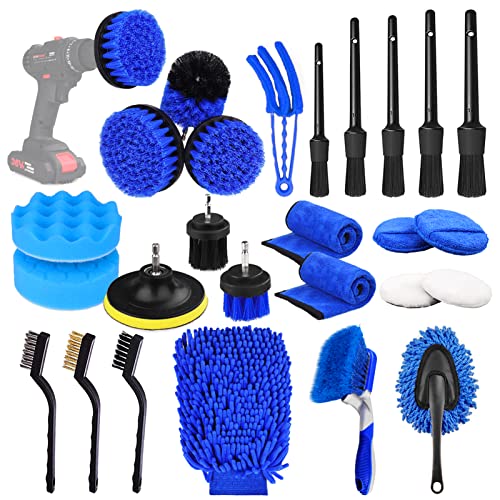 26Pcs Auto Cleaning Brush Set - Interior/exterior, Wheels Drill Brushes, Buffing Sponge Pads