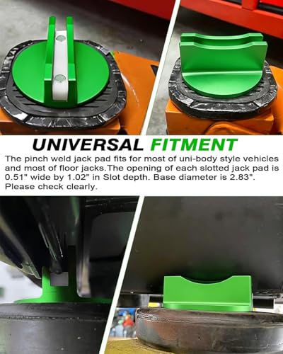 0.45'' Wide Slotted Jack Pad Adapter, Green, 2 PCS | Magnetic Jack Pad, Universal, or Floor Jacks, Bottle Jacks, Scissor Jacks, Pinch Weld Proetction, Fit Pickups SUVs Sedans - color: Green 2 Pack