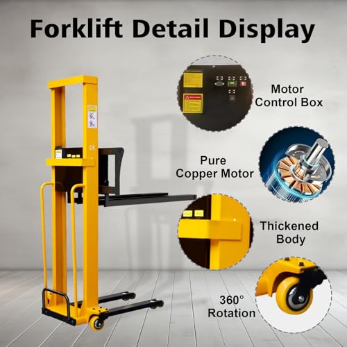 Electric Pallet Stacker Electric Forklift Capable of Boarding Trucks Pallet Lift 1300lbs Capacity 63" Lifting Height Material Lift with Fixed Legs (Width Adjustable, 63" Lifting) - color: Width Adjustable 63" Lifting