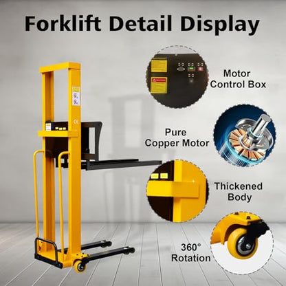 Electric Pallet Stacker Electric Forklift Capable of Boarding Trucks Pallet Lift 1300lbs Capacity 63" Lifting Height Material Lift with Fixed Legs (Width Adjustable, 63" Lifting) - color: Width Adjustable 63" Lifting