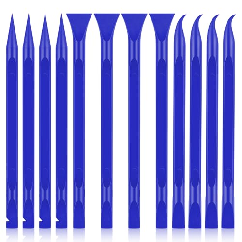 12 PCS Carbon Fiber Plastic Scrapers Tool, Non-Scratch Scraper Tool for Tight Spaces, Multi-Purpose Label Scraper Pen-Shaped, for Car Cleaning Supplies, Kitchen, Crevices, Stains (Blue) - color: Blue