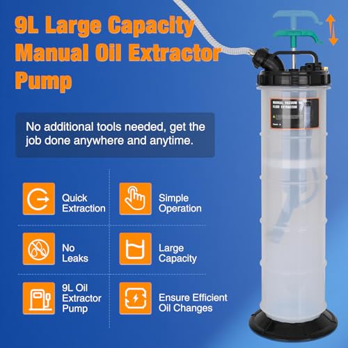 GOOACC Oil Extractor Pump 9L Manual Fluid Extractor Pump Oil Vacuum Changer with Brake Bleeding Hose Oil Suction Pump Extractor for Automotive Boat Motorcycles Oil Coolant Transmission Fluid Change - size: 9L Manual