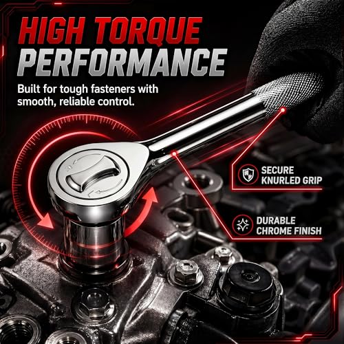 DuraMax Socket Set, 54-Piece Mechanic Tool Set with 1/4 & 3/8 Inch Drive SAE & Metric Sockets, Ratchet Wrench, Torx & Hex Bit Set, Extension Bar, Adapter and Storage Case