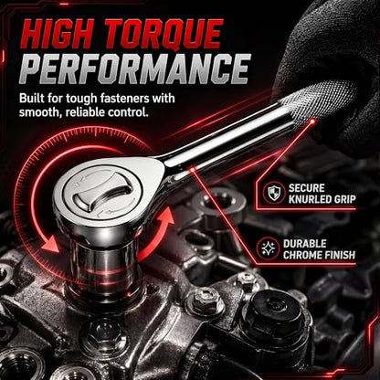 DuraMax Socket Set, 54-Piece Mechanic Tool Set with 1/4 & 3/8 Inch Drive SAE & Metric Sockets, Ratchet Wrench, Torx & Hex Bit Set, Extension Bar, Adapter and Storage Case