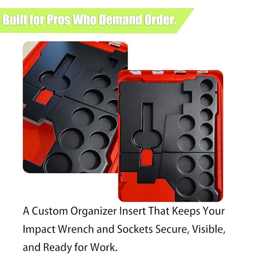 Impact Wrench Organizer Insert Compatible with Milwaukee Packout, Fits M18 Fuel 1/2" Wrench & 16-Piece Socket Set | Anti-Rattle Tool Tray (Black)